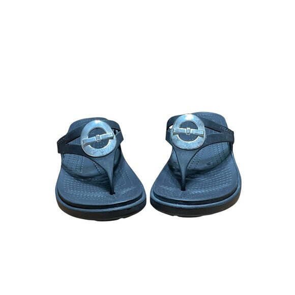 Womens Crocs Black Platform Sandals‎ W11 With Silver Buckle Accent - Picture 11 of 11